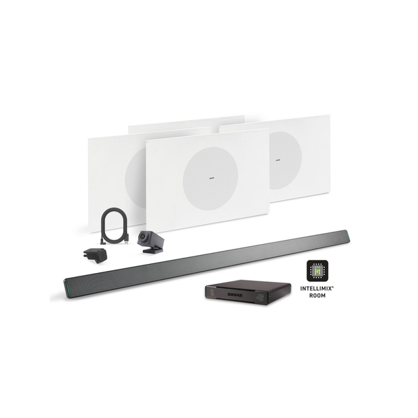 Shure ECOSYSTEM BUNDLE 920D: (2) MXA920W-S, (1) IMX-RM16-SUB5, (4) MXN5W-C + Tile Bridge