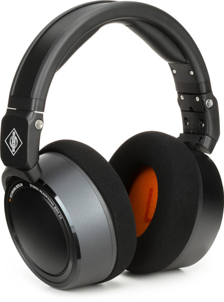 Neumann NDH 20 BLACK EDITION Closed-back studio headphone, black, with silver and orange trim. Includes (1) NDH 20 Black Edition, (1) Straight cable, (1) Coiled cable, (1) 6.3 mm (1/4”) adapter and (1) Cloth pouch