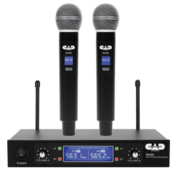 CAD UHF Wireless Dual Handheld Microphone System, Two Transmitters, 50m Range (AMS-WX200)