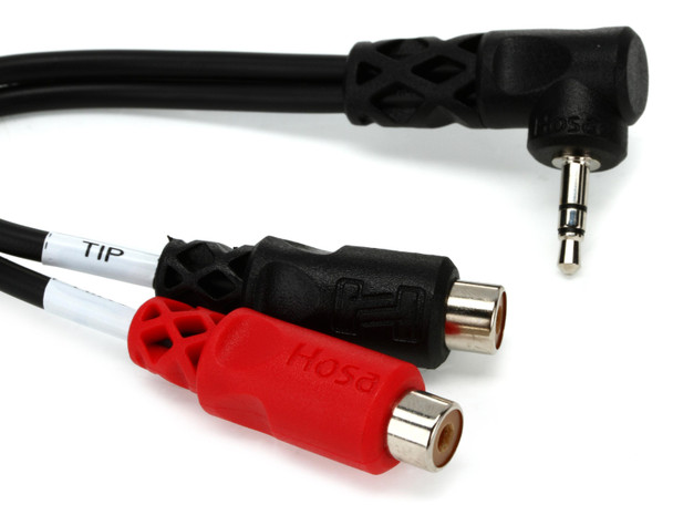 Hosa YRA-167 6" Right-Angle 3.5mm TRS to Dual RCA-F Audio Y-Cable