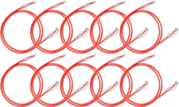 Hosa Cat 6 Ethernet Cable – 10-Pack, 1 Foot, Red (CAT-601-10PK-RD)