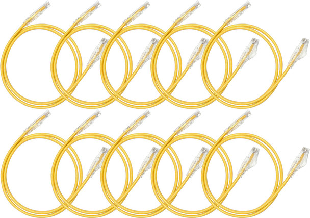 Hosa Cat 6 Slim Ethernet Cable – 10-Pack, 3 Foot, Yellow (CAT-603S-10PK-YE)