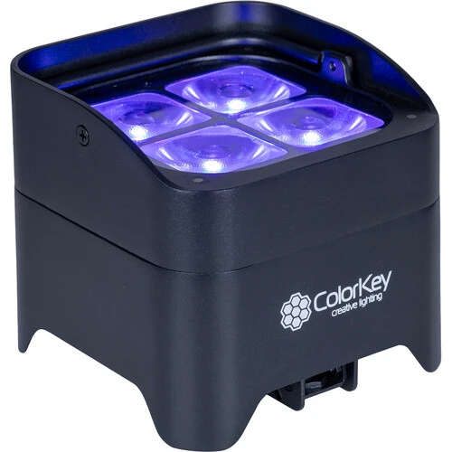 ColorKey, CKU-6220, MobilePar Mini HEX 4 MKII Compact Battery-Powered LED PAR Wash Light for Mobile DJ and Event Lighting Use