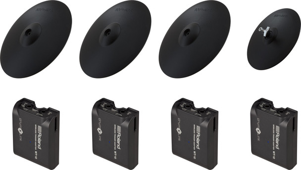 Roland DrumLink Cymbal Pack with Three CY-16R-T Cymbal Pads, VH-10 V-Hi-Hat, and Four WT-10 Wireless Trigger Adapters for DWe Acoustic-Electronic Drum Sets (4CY-4WT-01)