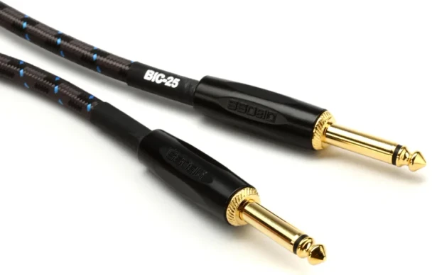 BOSS BIC-25 25ft / 7.5m Instrument Cable with Straight 1/4-Inch Connectors for Guitar, Bass, Keyboards, Amplifiers, and Professional Audio Applications (BIC-25)