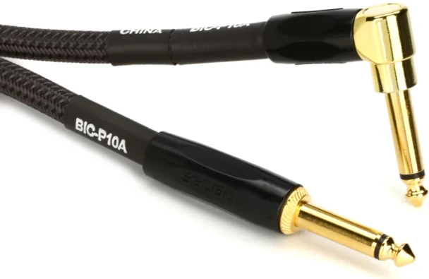 BOSS BIC-P10A 10ft / 3m Premium Instrument Cable with Straight-to-Angled 1/4-Inch Connectors for Guitar and Bass (BIC-P10A)
