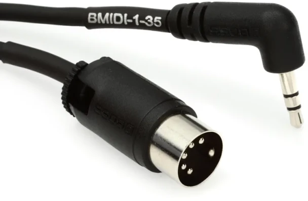 BOSS 1ft / 30cm 3.5mm TRS to 5-Pin MIDI Cable, Type A, Angled Connector (BMIDI-1-35)
