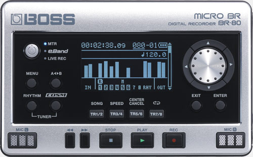 BOSS BR-80 MICRO BR Digital Recorder with 8-Track Multitrack Recording, eBand Jam Tracks, Built-In Stereo Microphones, COSM Effects, and USB Audio Interface (BR-80)