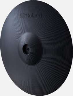ROLAND 14-Inch Thin V-Cymbal Ride/Crash Pad, 3-Zone with Bow, Edge and Bell Triggering (CY-14R-T)