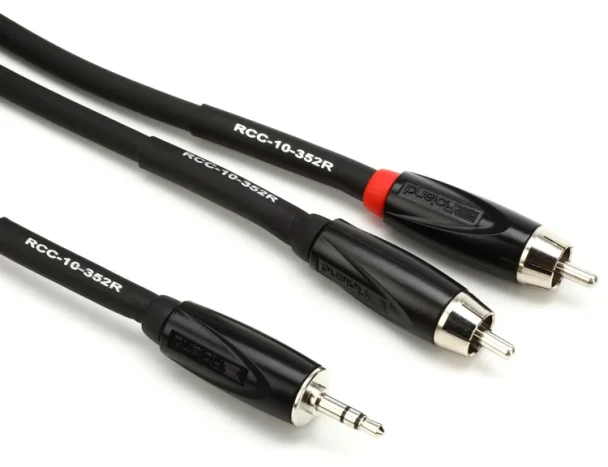 Roland Black Series RCC-10-352RV2 Interconnect Cable, 10 ft / 3 m, 3.5mm TRS to Dual RCA, Oxygen-Free Copper and Spiral Shielding (RCC-10-352RV2)