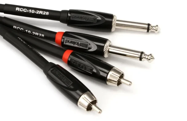 Roland Black Series RCC-10-2R28 10 ft / 3 m Interconnect Cable, Dual RCA to 1/4" TRS, Oxygen-Free Copper, Spiral Shielding (RCC-10-2R28)