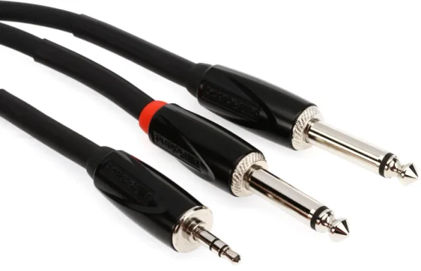 Roland Black Series RCC-15-3528V2 15 ft / 4.5 m Interconnect Cable, 3.5 mm TRS to Dual 1/4", Y Cable, Oxygen-Free Copper, Spiral Shielding (RCC-15-3528V2)