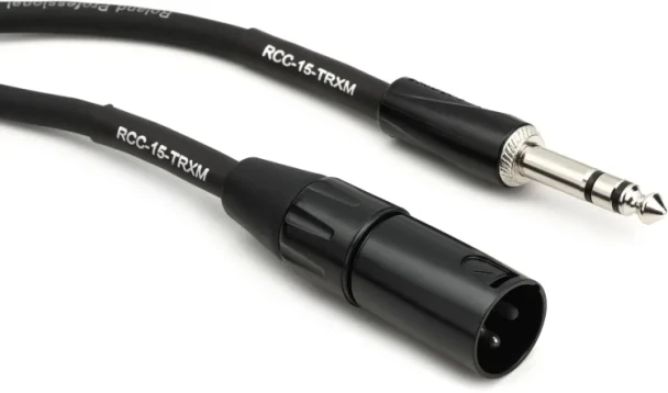 Roland Black Series 15 ft./4.5 m Interconnect Cable, 1/4" TRS Male to XLR Male, Balanced (RCC-15-TRXM)