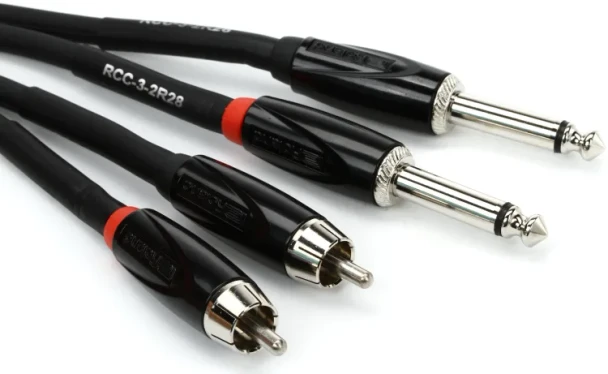 Roland Black Series 3 ft./1 m Interconnect Cable, Dual RCA to Dual 1/4" TS (RCC-3-2R28)
