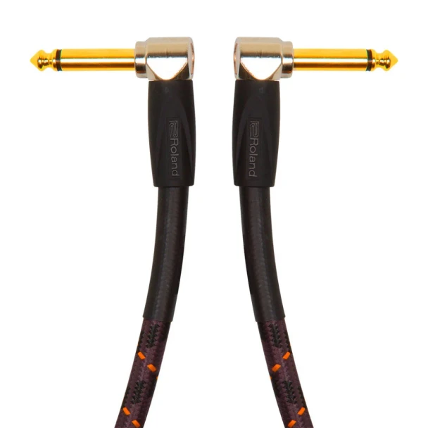 Roland Gold Series 1 ft./30 cm Instrument Patch Cable, Dual Right-Angle 1/4-Inch Connectors, 24K Gold-Plated Contacts, Oxygen-Free Copper (RIC-G1AA)