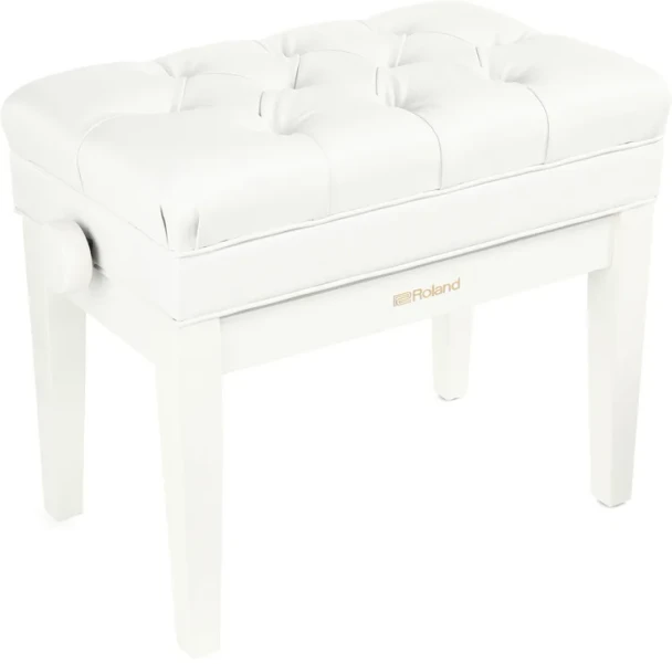 Roland RPB-500 Piano Bench, Height Adjustable, Cushioned Vinyl Seat, Solid Wood Construction, Music Storage Compartment, Polished White Finish (RPB-500PW-US)
