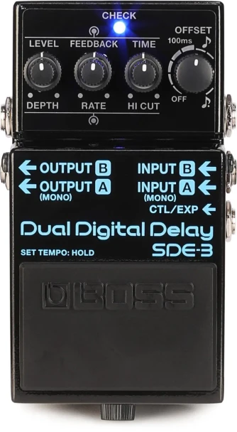 BOSS SDE-3 Dual Digital Delay Pedal, SDE-3000-Inspired, Dual Delay Lines, Up to 800ms Stereo/1,600ms Mono, Tap Tempo, MIDI, Stereo I/O (SDE-3)