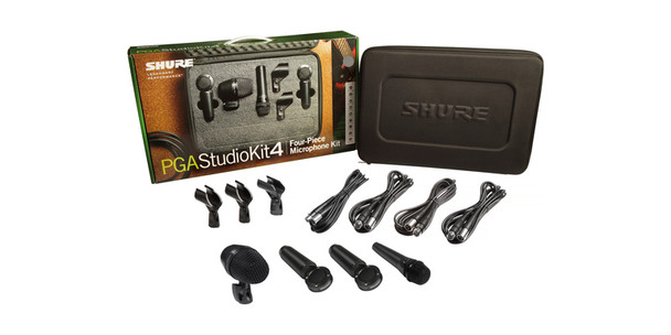 Shure 4-piece studio kid including 1-PGA52, 1-PGA57, 2-PGA181, 1-A25D stand adapter, 2-WA371 stand adapters, 4-XLR-XLR cables, case