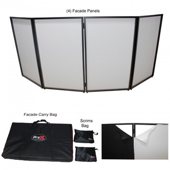 ProX 4 Panel DJ Facade Black Collapse and Go Facade Panels W-Carry Bag | Black-White Scrims