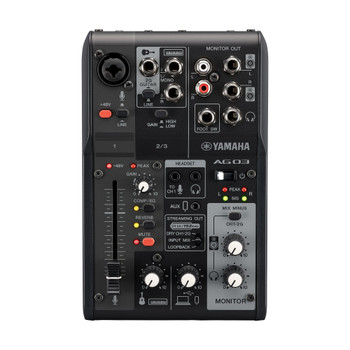 Yamaha 3-Channel Streaming Mixer in Black with USB audio interface and DSP effects, designed for high-quality streaming and content creation, (AG03MK2 B)
