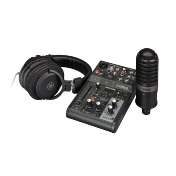 Yamaha Live Streaming Pack in Black with AG03MK2 mixer, condenser microphone, and studio headphones, designed for streaming, podcasting, and content creation, (AG03MK2 B LSPK)