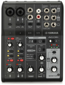 Yamaha 6-Channel Streaming Mixer in White with USB audio interface and DSP effects, designed for high-quality streaming and content creation, (AG06MK2 W)