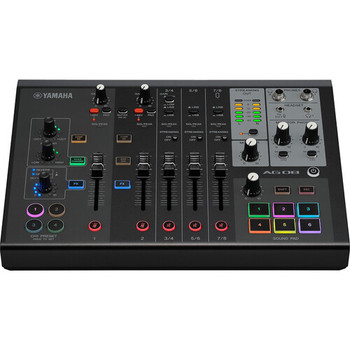 Yamaha 8-Channel Streaming Mixer in Black with USB audio interface and DSP effects, designed for professional streaming and content creation, (AG08 B)
