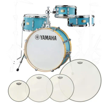 Yamaha Stage Custom Hip 4-piece Shell Pack in Matte Surf Green finish, designed for compact setups with punchy acoustic sound and versatile performance, (SBP0F4HMSG)