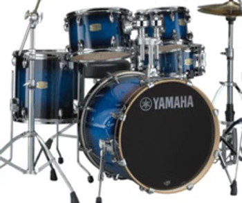 Yamaha Stage Custom Birch 5-piece Shell Pack in Deep Blue Sunburst finish, designed for versatile performance and warm, punchy acoustic sound, (SBP0F50DUS)