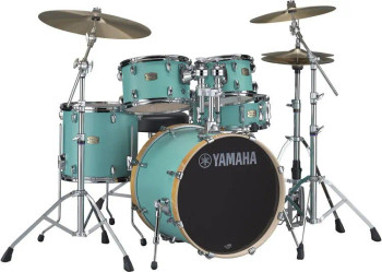 Yamaha Stage Custom Birch 5-piece Shell Pack in Matte Surf Green finish, designed for versatile performance and warm, punchy acoustic sound, (SBP0F50MSG)