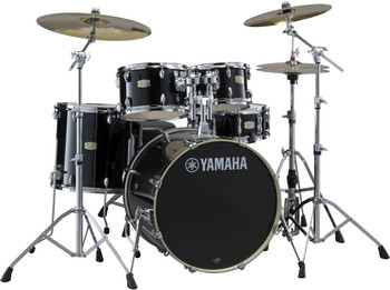 Yamaha Stage Custom Birch 5-piece Shell Pack in Raven Black finish, designed for versatile performance and warm, punchy acoustic sound, (SBP0F50RB)