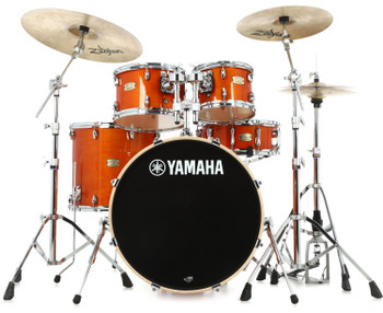 Yamaha Stage Custom Birch 5-piece Shell Pack in Honey Amber finish, designed for versatile performance and warm, punchy acoustic sound, (SBP2F50HA)