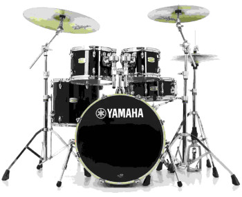 Yamaha Stage Custom Birch 5-piece Shell Pack in Raven Black finish, designed for versatile performance and warm, punchy acoustic sound, (SBP2F50RB)