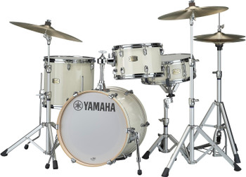 Yamaha Stage Custom Bop 3-piece Shell Pack in Classic White finish, designed for compact jazz-style setups with punchy acoustic sound and versatile performance, (SBP8F3CLW)