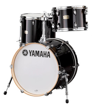 Yamaha Stage Custom Bop 3-piece Shell Pack in Raven Black finish, designed for compact jazz-style setups with punchy acoustic sound and versatile performance, (SBP8F3RB)