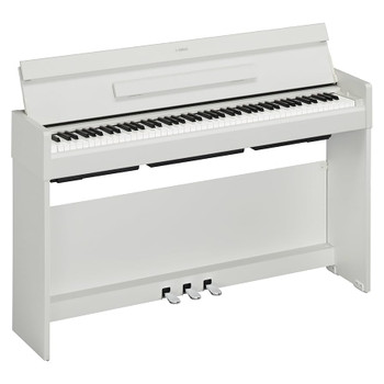 Yamaha YDPS35WH White Walnut slim console digital piano. Includes PA150 power adapter. BC108WH piano bench sold separately