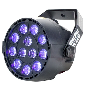ADJ Mini Par UV LED Compact UV LED PAR Fixture with 12 x 1W UV LEDs and Wired Digital Communication Network (Mini Par UV LED)