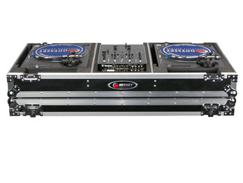 Odyssey 10″ Format DJ Mixer and Two Battle Position Turntables Flight Coffin Case with Wheels (FZBM10W)