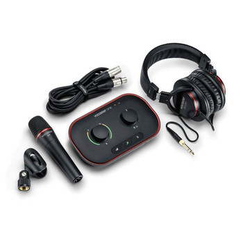 Focusrite Vocaster One Studio Podcasting Bundle with Vocaster One Interface, DM1 Dynamic Microphone, HP60v Studio Headphones, and Content Creation Software (AMS-VOCASTER-ONE-STUDIO)