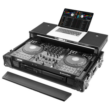 Odyssey Black Label Glide Style Flight Case for DDJ-FLX10 with 1U Rack Space, Laptop Platform, and Wheels (FZGSDDJFLX10W1BL)