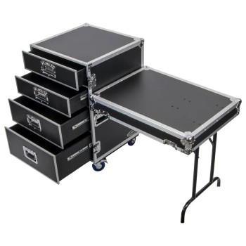 Odyssey Deluxe 4-Drawer Workbox Touring Flight Case with Casters and Side Table (FZWB4WDLX)
