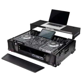 Odyssey FZGSPRIME4W2BL Black Denon Prime 4 / Prime 4+ Flight Case with Patented Glide Laptop Platform and 2U Rack Space (FZGSPRIME4W2BL)