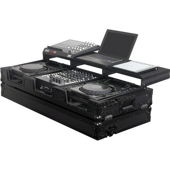Odyssey FZGSPBM10WBL Black Universal 10" Format DJ Mixer and Two Battle Position Turntables Flight Coffin Case with Full Glide Platform (FZGSPBM10WBL)