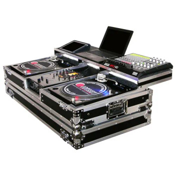 Odyssey FZGSPBM10W Universal 10" Format DJ Mixer and Two Battle Position Turntables Flight Coffin Case with Full Glide Platform (FZGSPBM10W)