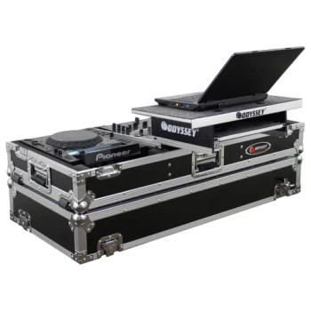 Odyssey FZGSP12CDJW2 Universal 12" Format DJ Mixer and Two Large Format Media Players Flight Coffin Case with Full Glide Platform (FZGSP12CDJW2)