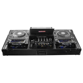 Extra Deep Black DJ Coffin Case for 12″ Format DJ Mixer and Two Media Players with Glide Platform