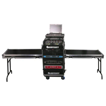 Odyssey FZGS1214WDLX-II Deluxe 12U Top Slanted 14U Bottom Vertical Pro Combo Rack with Casters, Two Side Tables, and Glide Platform (FZGS1214WDLX-II)