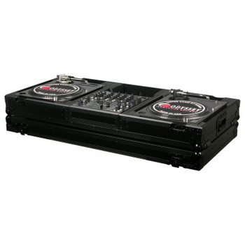 Odyssey Black Label 12″ Format DJ Mixer and Two Battle Position Turntables Flight Coffin Case (FZBM12WBL)