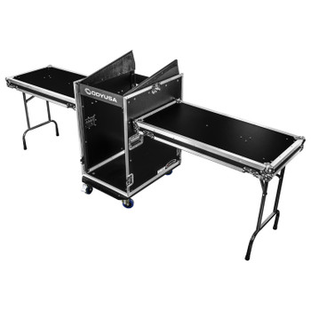 Odyssey Deluxe 14U Top Slanted / 16U Bottom Vertical Pro Combo Rack with Dual Side Tables and Casters (FZ1416WDLX-II)