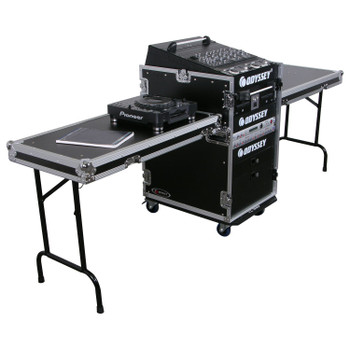 Deluxe 13U Top Slanted 16U Bottom Vertical Pro Combo Rack with Two Side Tables and Casters